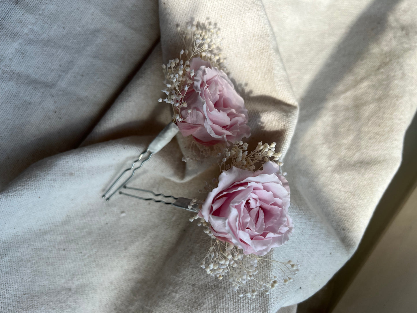 Blush Pink French Rose Hair Pins, Roses and Gypsophila Hair Pins for Wedding