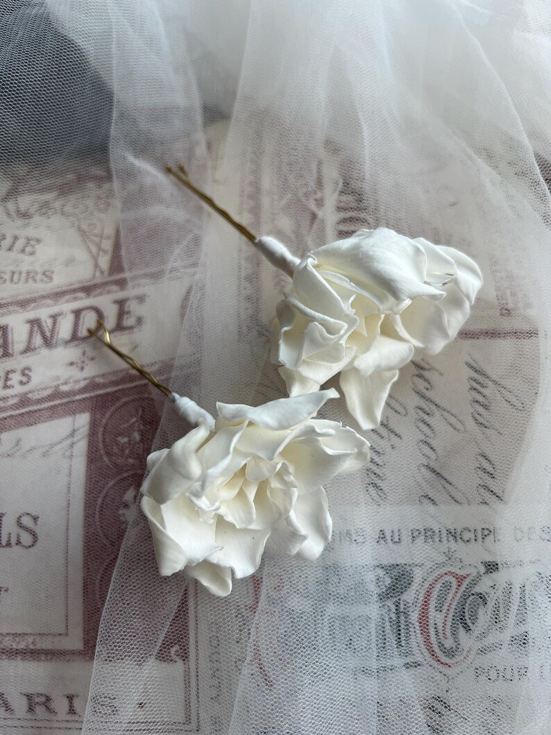 Preserved Gardenia Hair Pins - Bridal Floral Headpiece