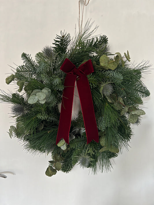 Woodland Christmas Wreath with Thistle, Eucalyptus 50cm