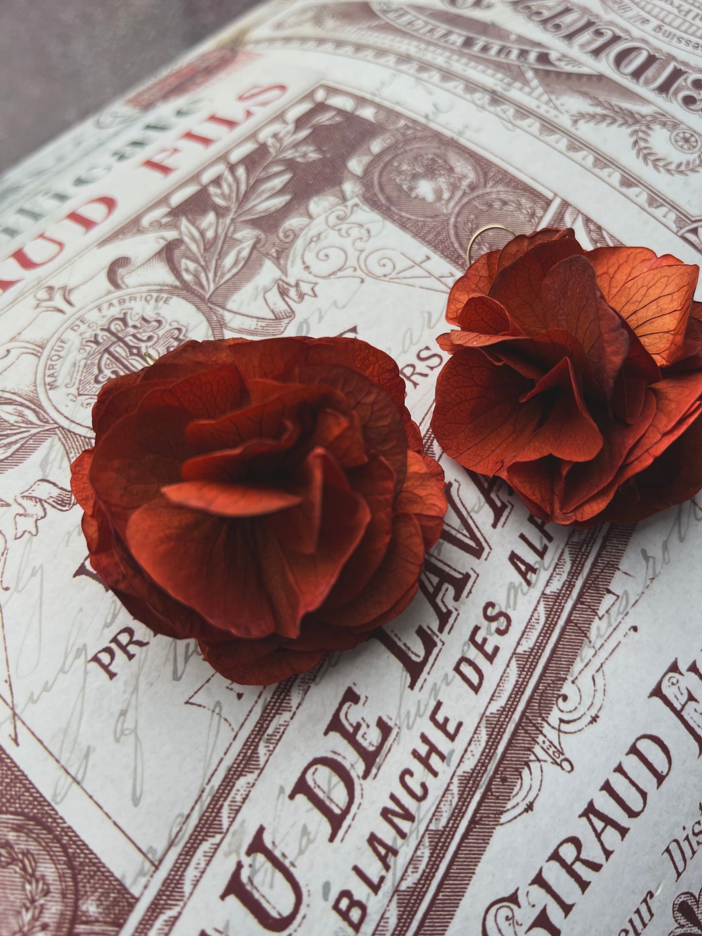 Autumnal Terracotta Orange Earrings, Burnt Orange Floral Headpiece Dried Flower Comb for Wedding