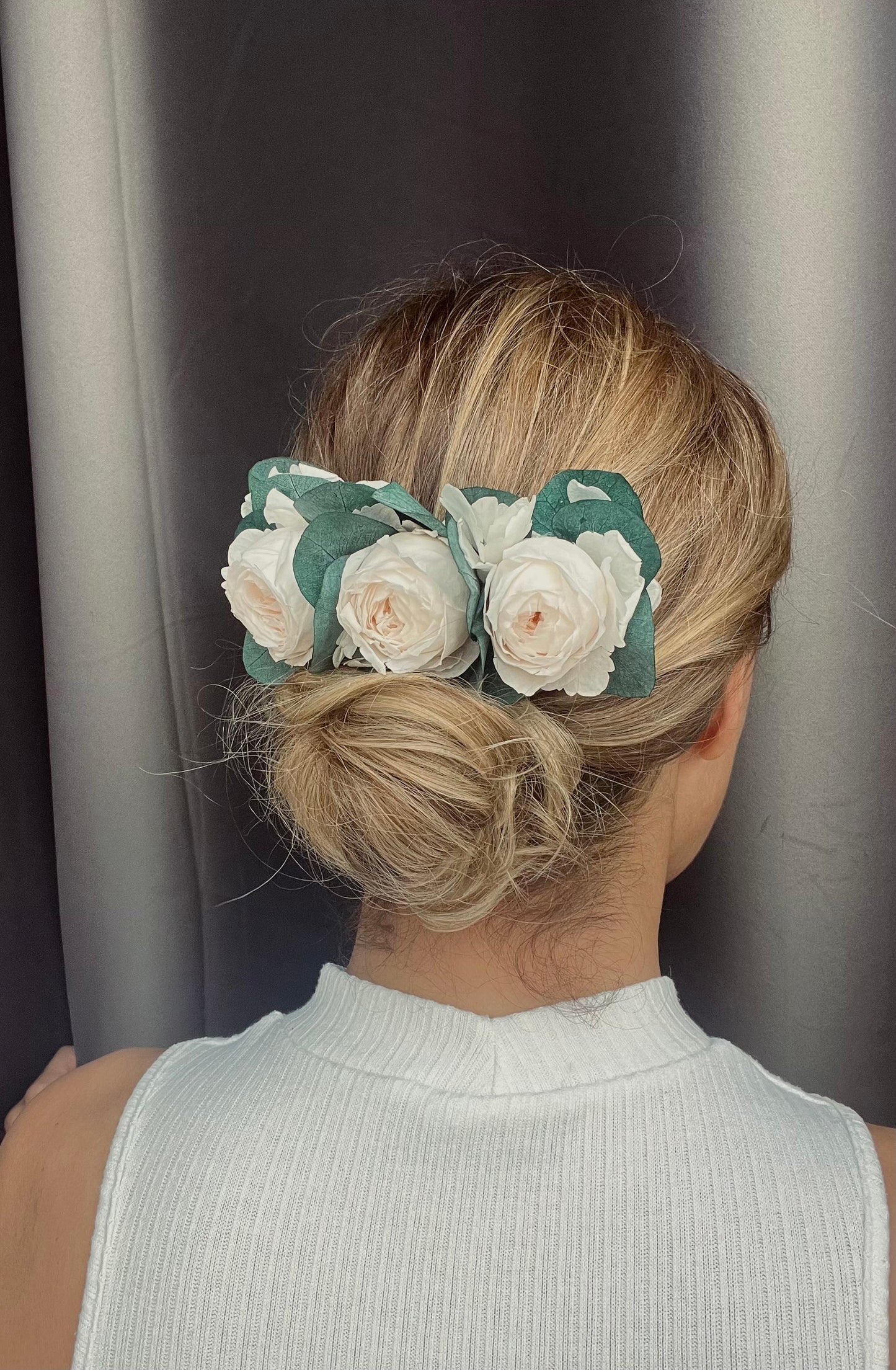 Romantic Peony Roses with Eucalyptus Hair Comb for Wedding - Limited Ed