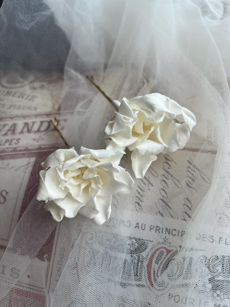Preserved Gardenia Hair Pins - Bridal Floral Headpiece