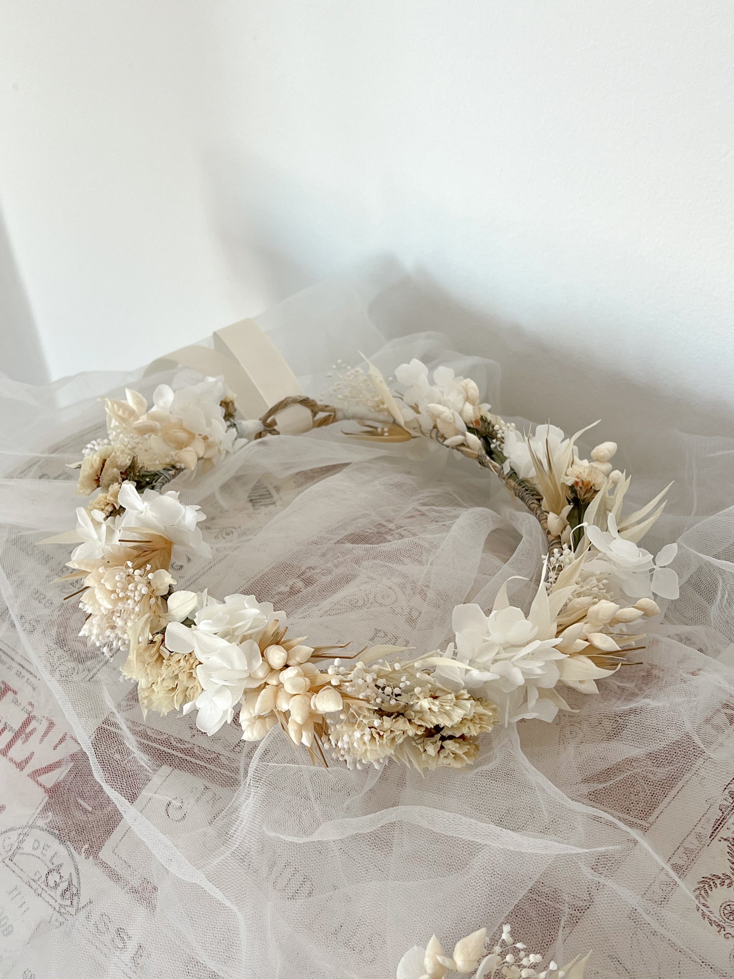 Boho Wedding Dried Flower Crown, Wild Meadow Floral Headpiece Adult for Brides, Bridal Hair Accessories with Corsage Flowers