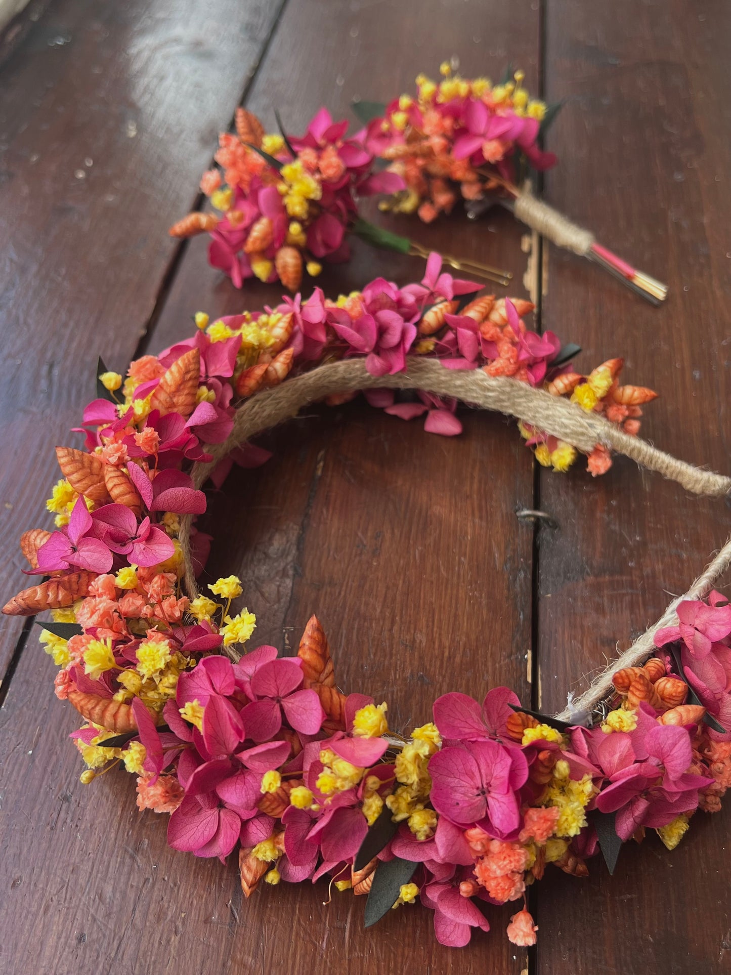 Colourful Preserved Flower Headband, Floral Crown, Hair Pin & Boutonniere Set, Summer Wedding Hair Accessories, Boho Bridal Headpiece