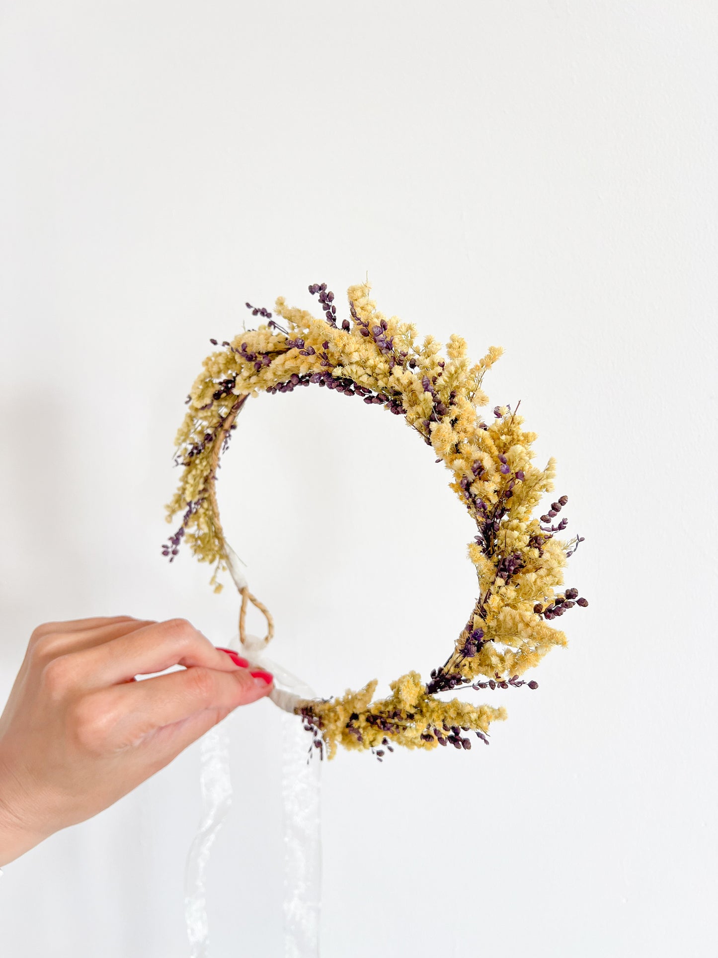 Yellow Dried Flower Crown Wildflower Headpiece for Wedding Adult and Girls