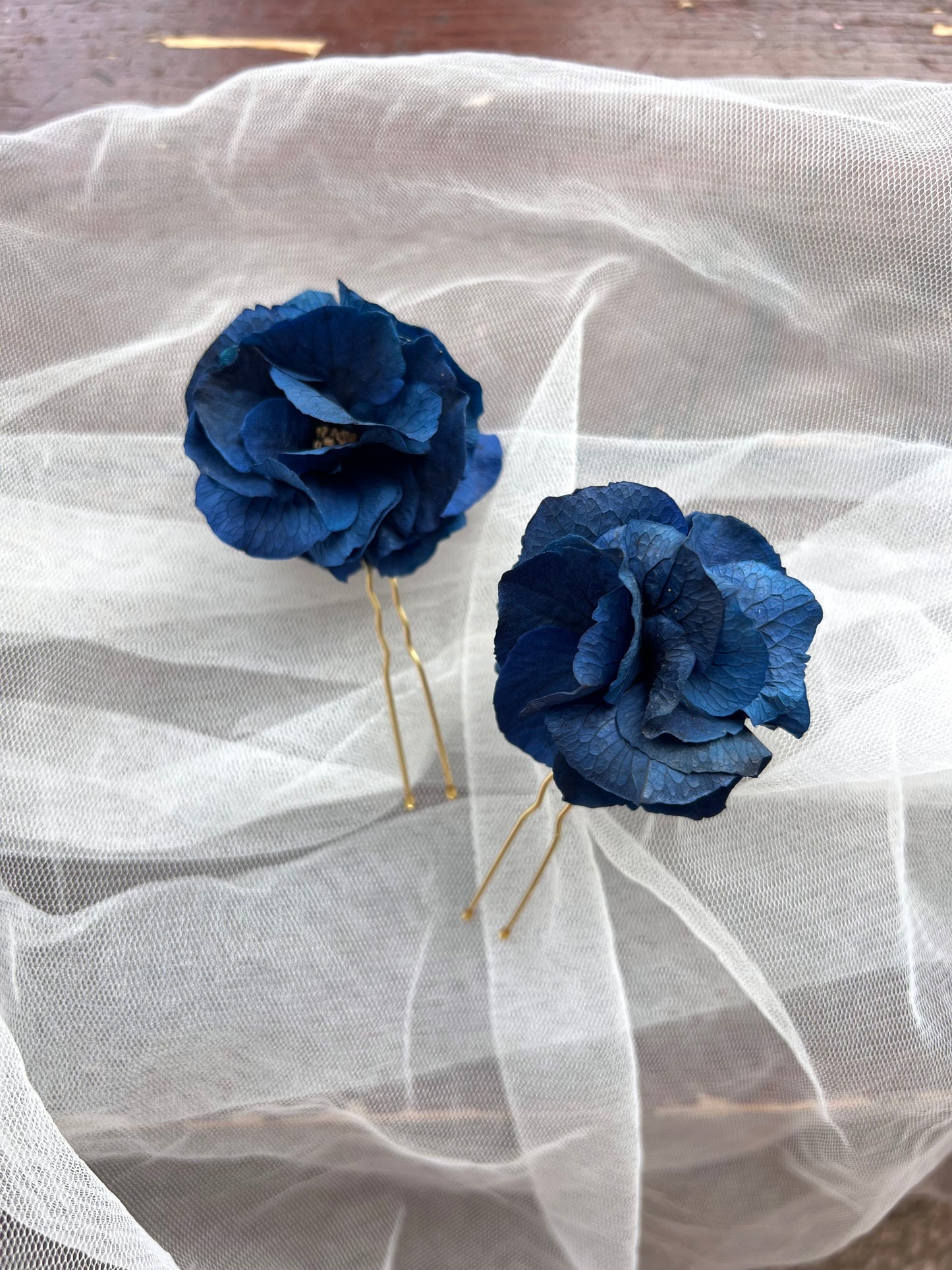 Sapphire Navy Blue Floral Hair Pins with Hydrangeas
