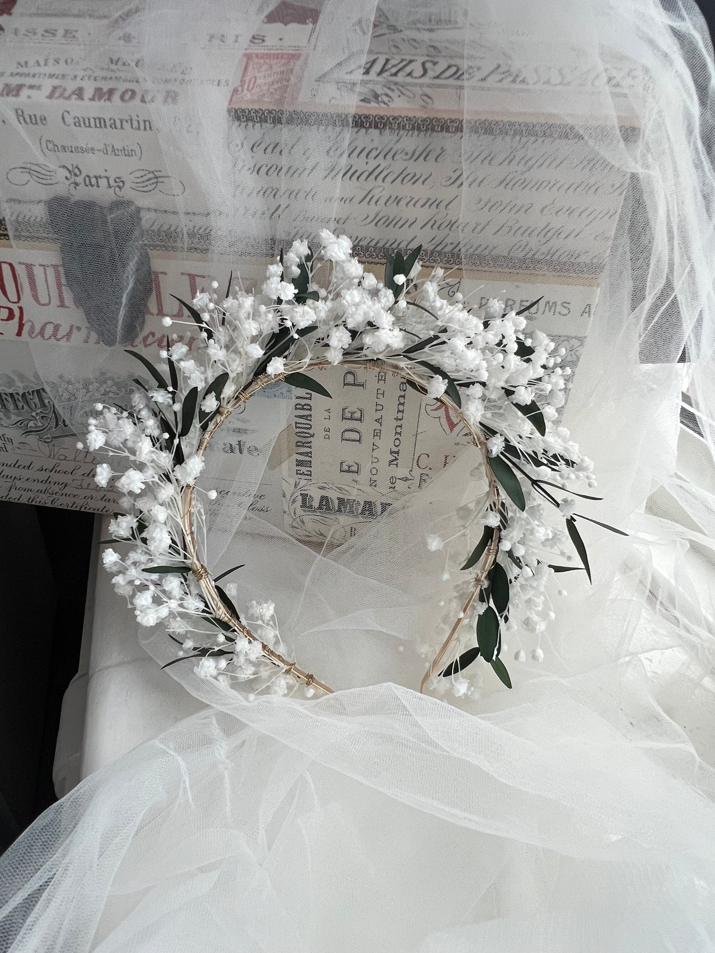 Preserved Baby’s Breath Flower Crown & Gypsophila Hair Pins Pure White Gypsophila Bridal Headpiece Dried Eucalyptus Wedding Hair Accessories
