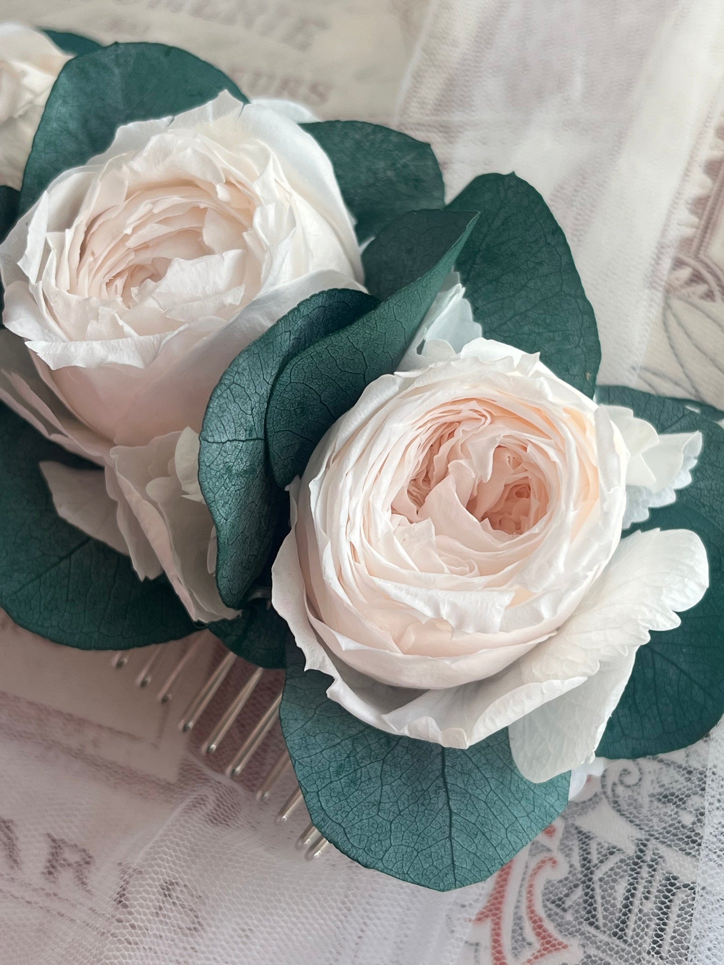 Romantic Peony Roses with Eucalyptus Hair Comb for Wedding - Limited Ed