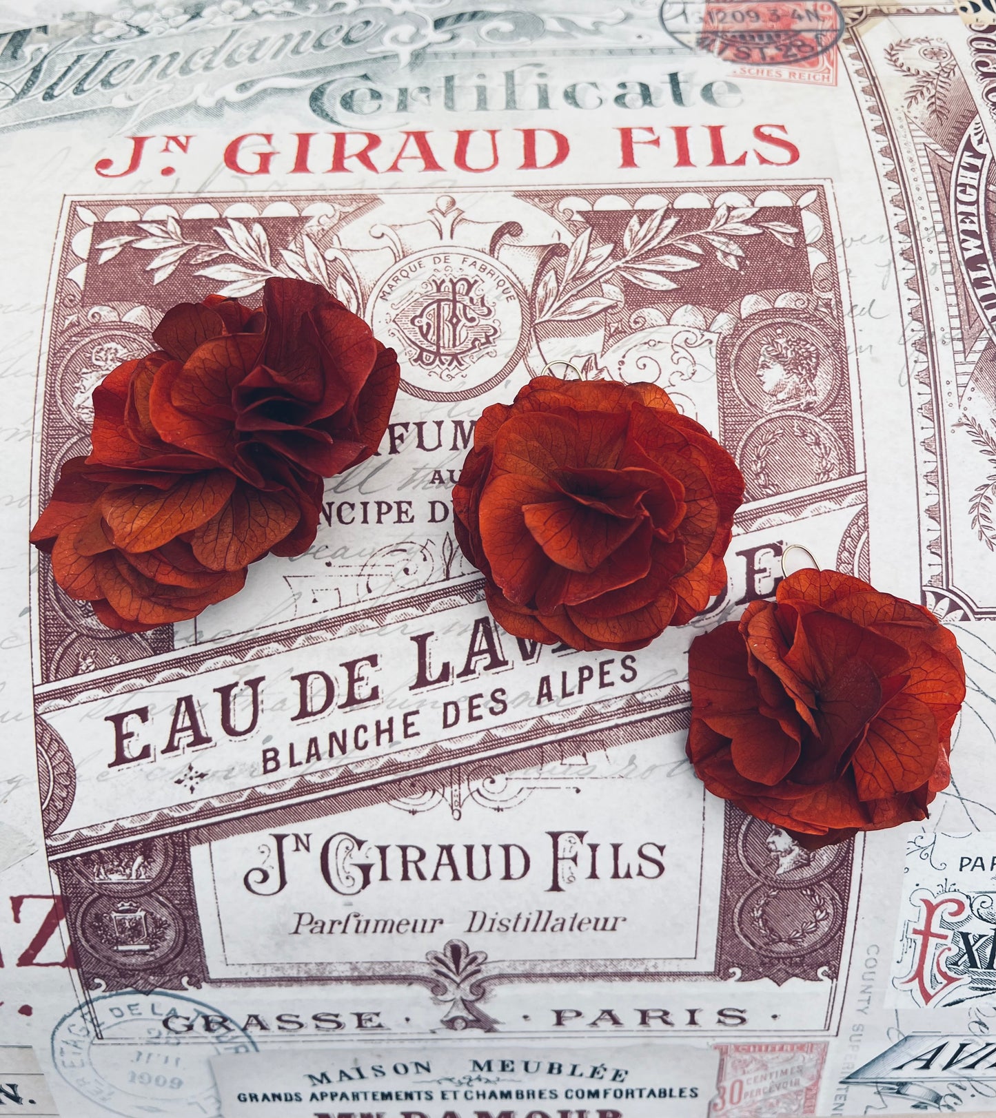 Autumnal Terracotta Orange Earrings, Burnt Orange Floral Headpiece Dried Flower Comb for Wedding