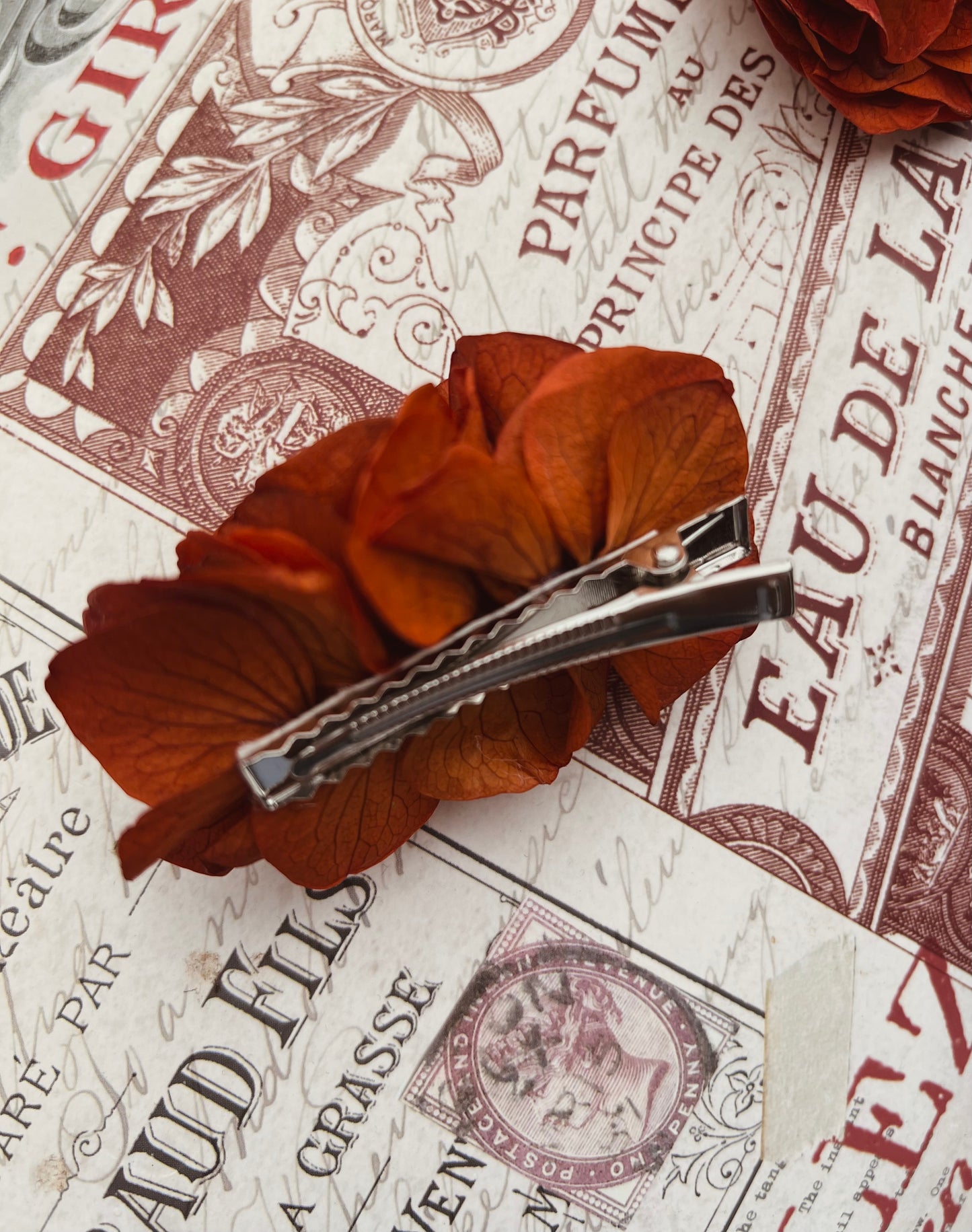 Autumnal Terracotta Orange Earrings, Burnt Orange Floral Headpiece Dried Flower Comb for Wedding