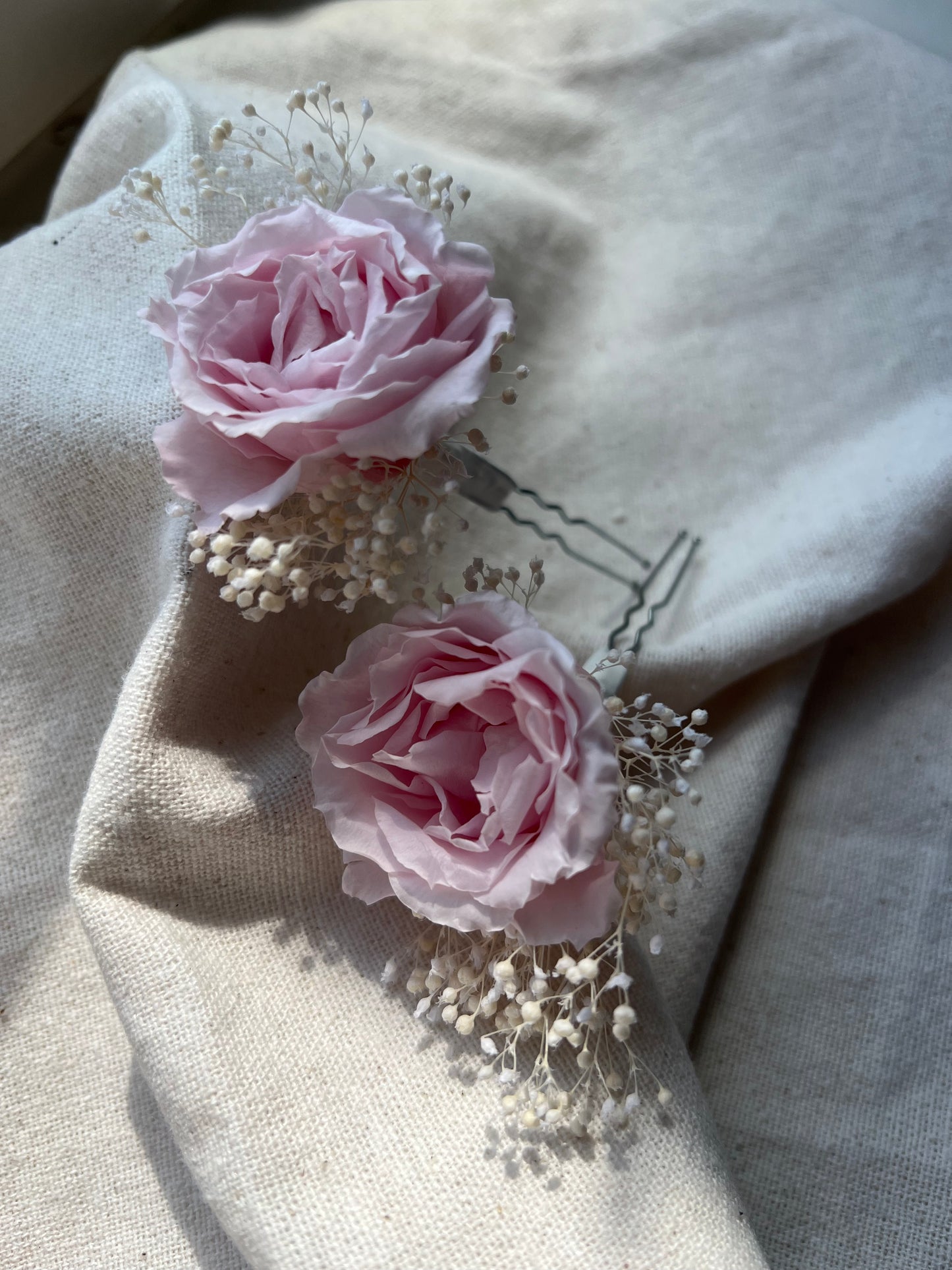 Blush Pink French Rose Hair Pins, Roses and Gypsophila Hair Pins for Wedding