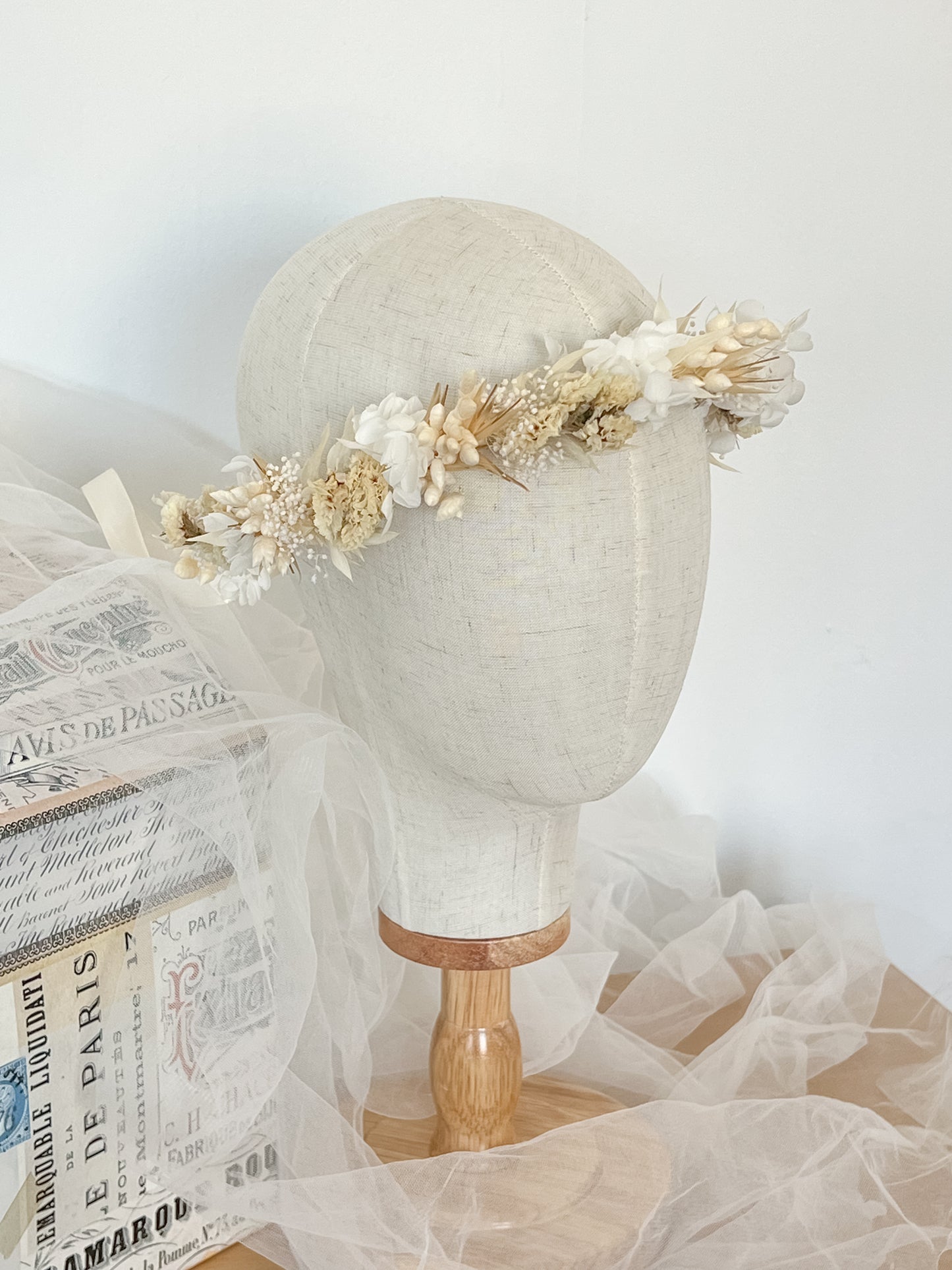 Boho Wedding Dried Flower Crown, Wild Meadow Floral Headpiece Adult for Brides, Bridal Hair Accessories with Corsage Flowers