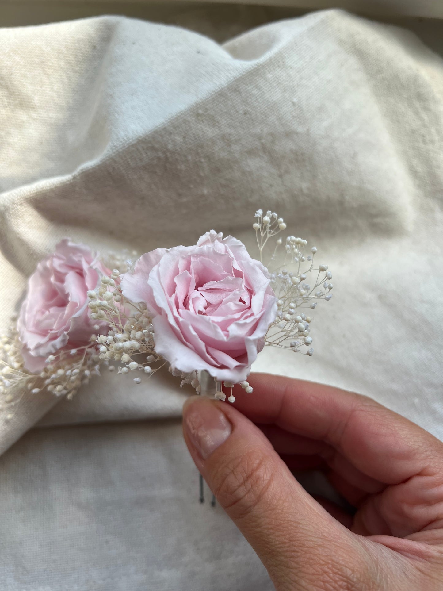 Blush Pink French Rose Hair Pins, Roses and Gypsophila Hair Pins for Wedding