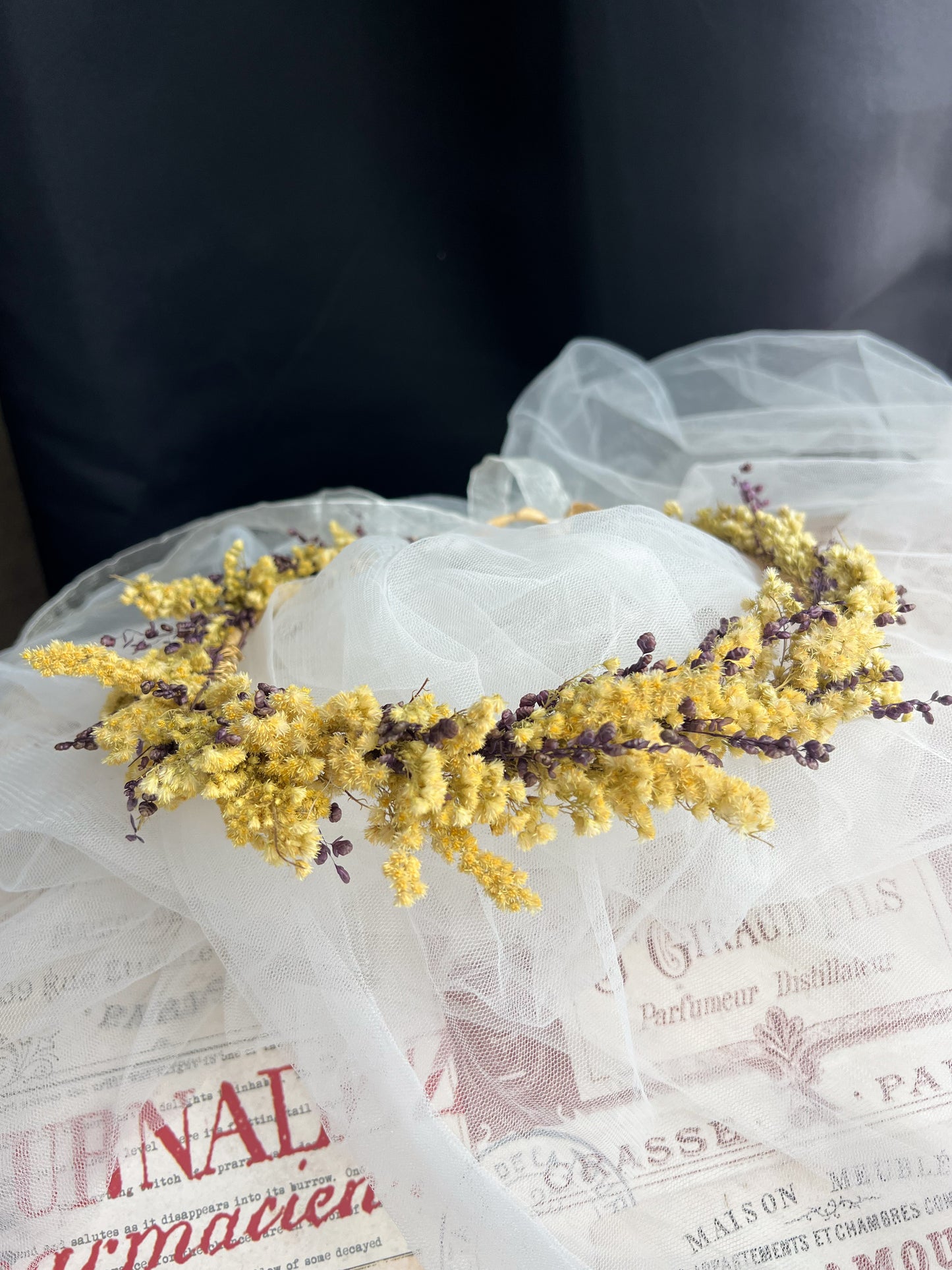 Yellow Dried Flower Crown Wildflower Headpiece for Wedding Adult and Girls