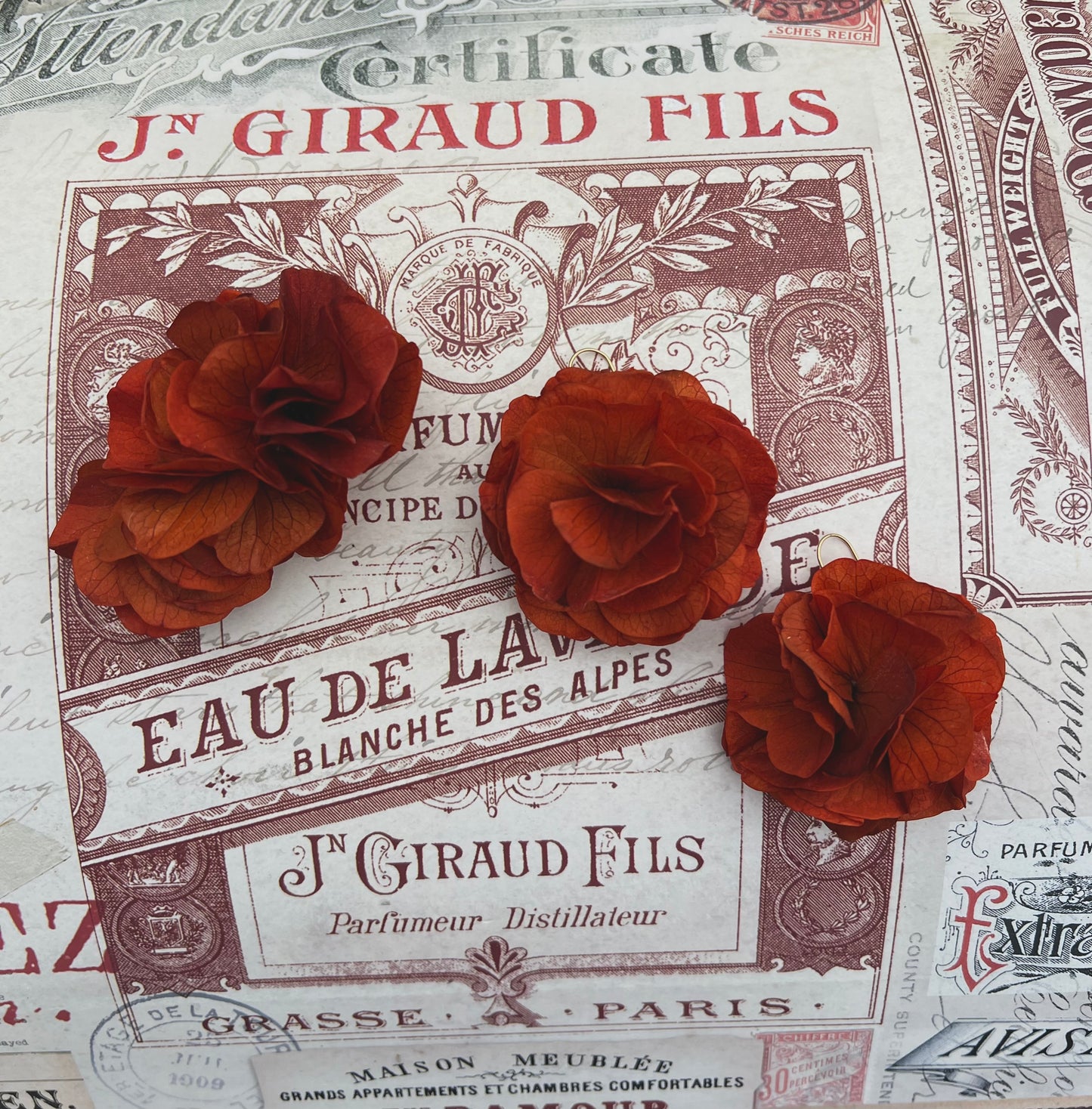 Autumnal Terracotta Orange Earrings, Burnt Orange Floral Headpiece Dried Flower Comb for Wedding