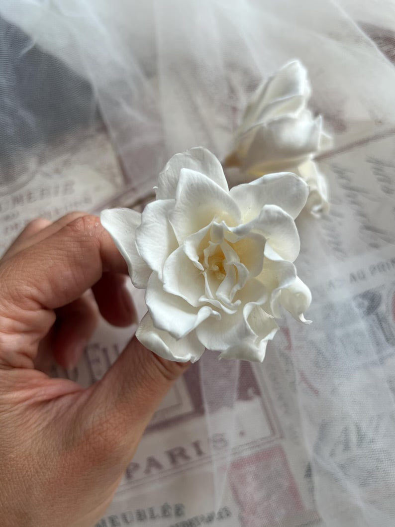 Preserved Gardenia Hair Pins - Bridal Floral Headpiece