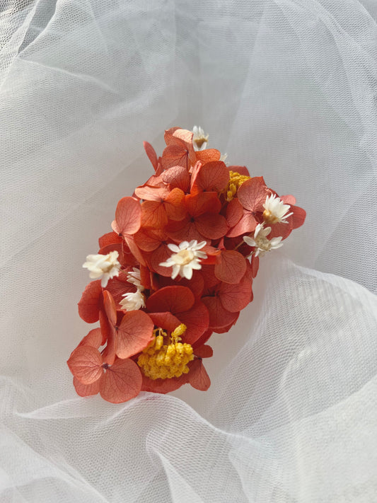 Orange Hydrangea and Mini Daisy Hair Clip