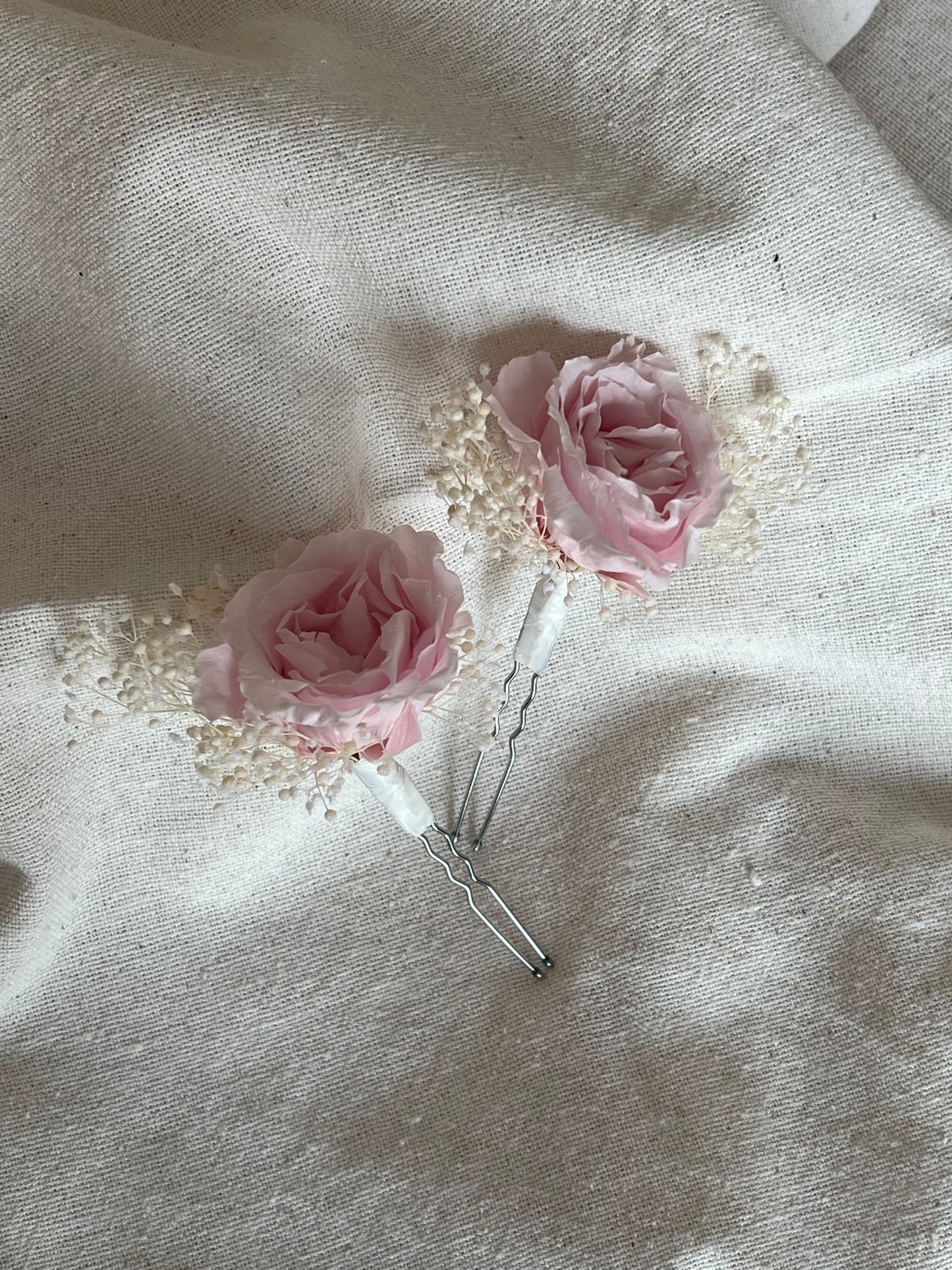 Blush Pink French Rose Hair Pins, Roses and Gypsophila Hair Pins for Wedding