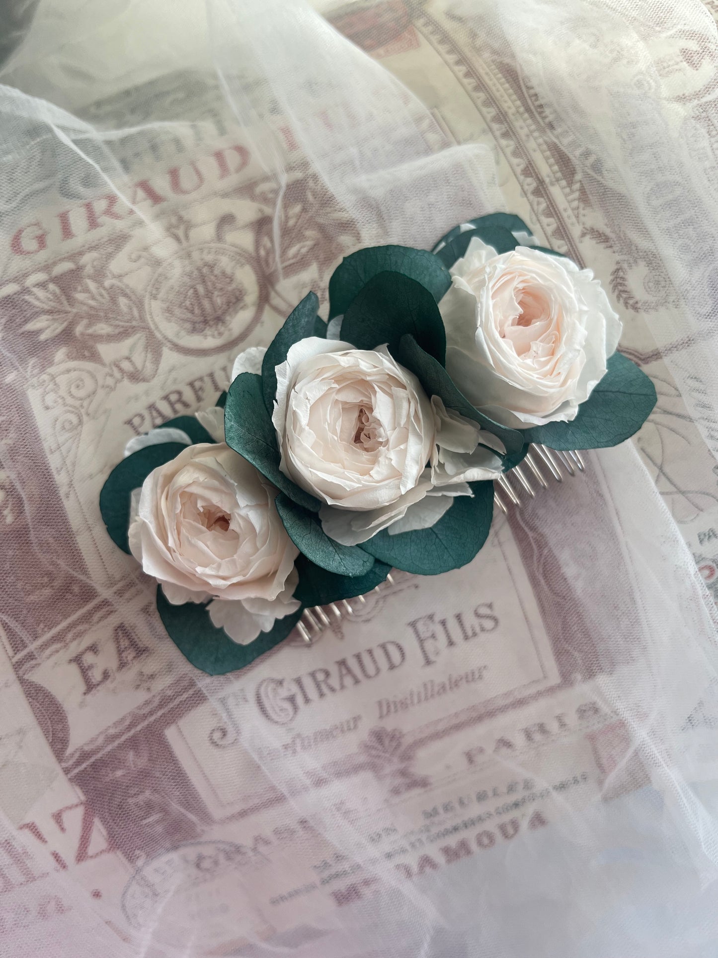 Romantic Peony Roses with Eucalyptus Hair Comb for Wedding - Limited Ed