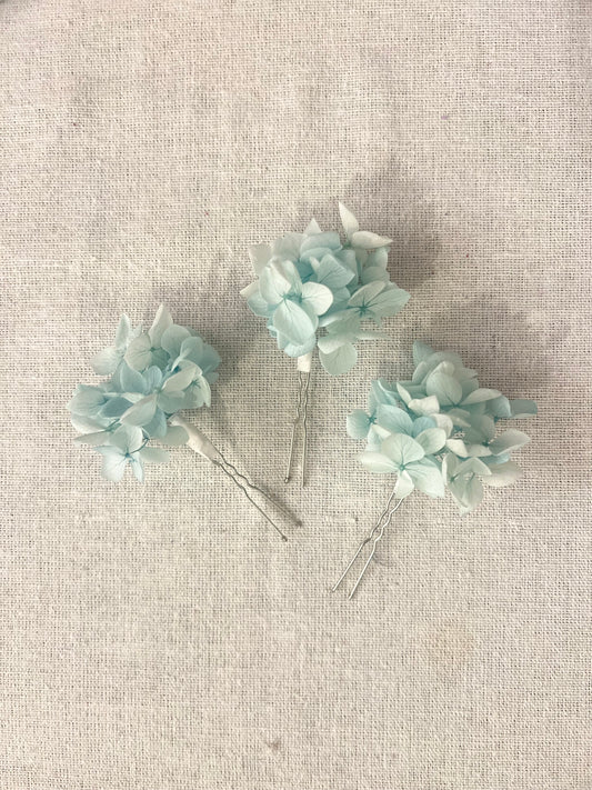 Aqua Blue Hydrangea Hair Pins for Wedding, Bridal Hair Accessories for Beach wedding, Set of 3