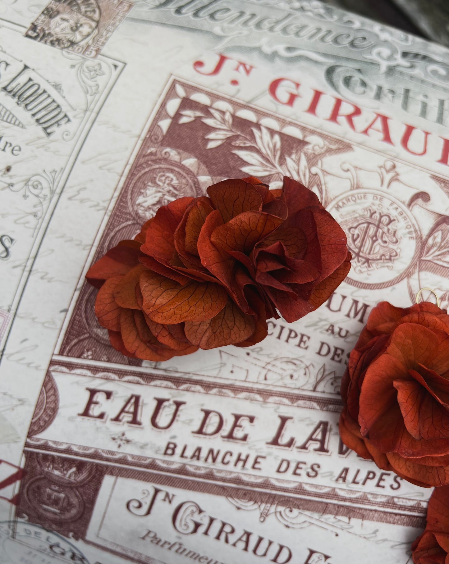 Autumnal Terracotta Orange Earrings, Burnt Orange Floral Headpiece Dried Flower Comb for Wedding