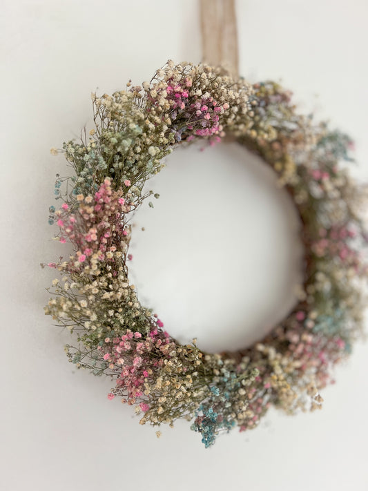 Pastel Babys Breath Wreath, Modern Door Wreath Spring, Gypsophila Pink Floral Wreath, Modern Dried Flower Baby Shower Wreath Pastel Easter