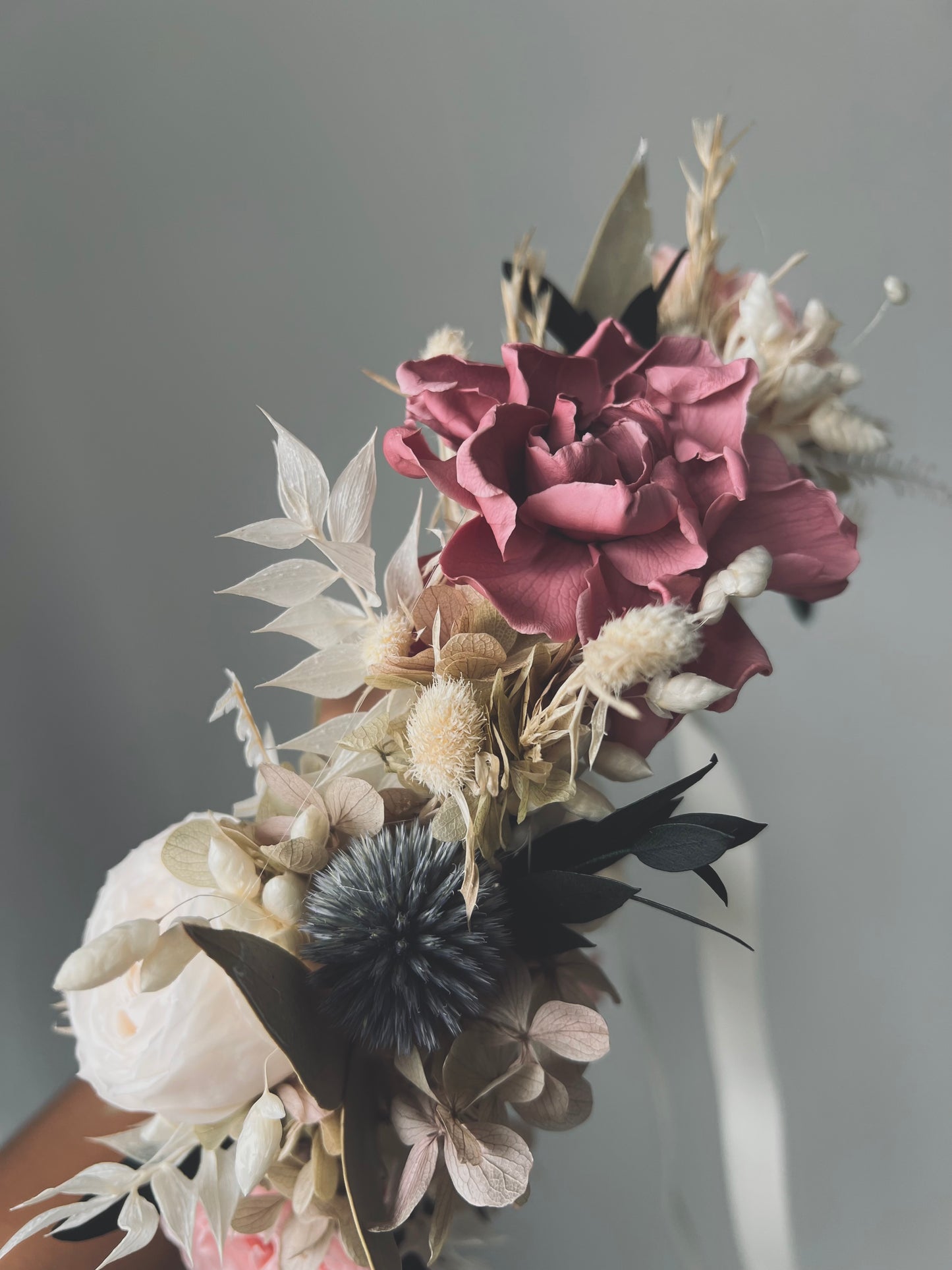 Boho Statement Dried Flower Headpiece, Autumnal Soft Pastel Floral Crown for Wedding, Bridal Hair Wreath, Large Floral Headband for Brides