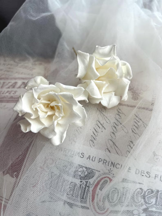 Preserved Gardenia Hair Pins - Bridal Floral Headpiece