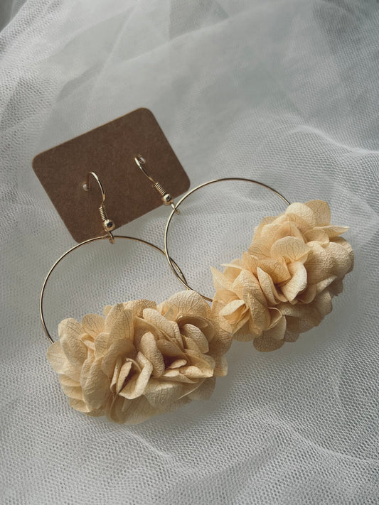 14K Gold Plated Hydrangea Earring in Cream / Champagne