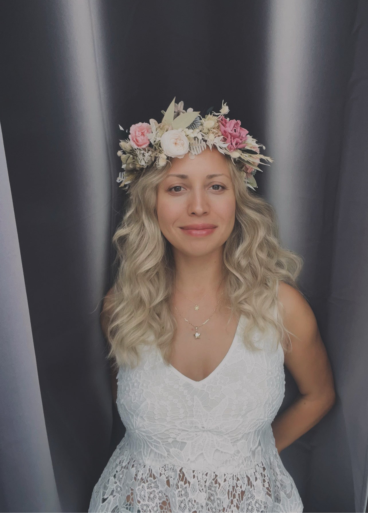 Boho Statement Dried Flower Headpiece, Autumnal Soft Pastel Floral Crown for Wedding, Bridal Hair Wreath, Large Floral Headband for Brides