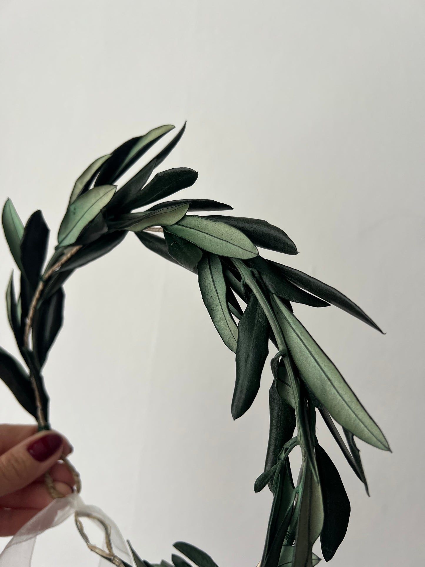Preserved Real Olive Leaves Hair Wreath, Greenery Halo Crown