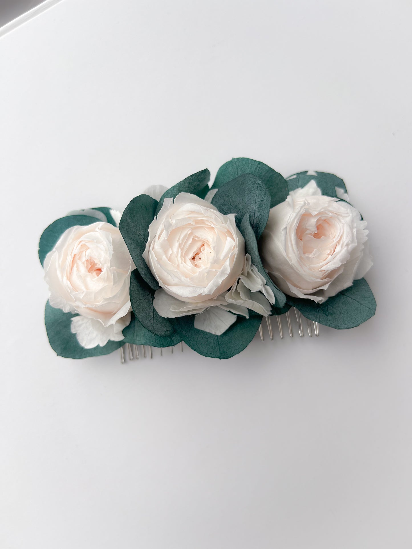 Romantic Peony Roses with Eucalyptus Hair Comb for Wedding - Limited Ed