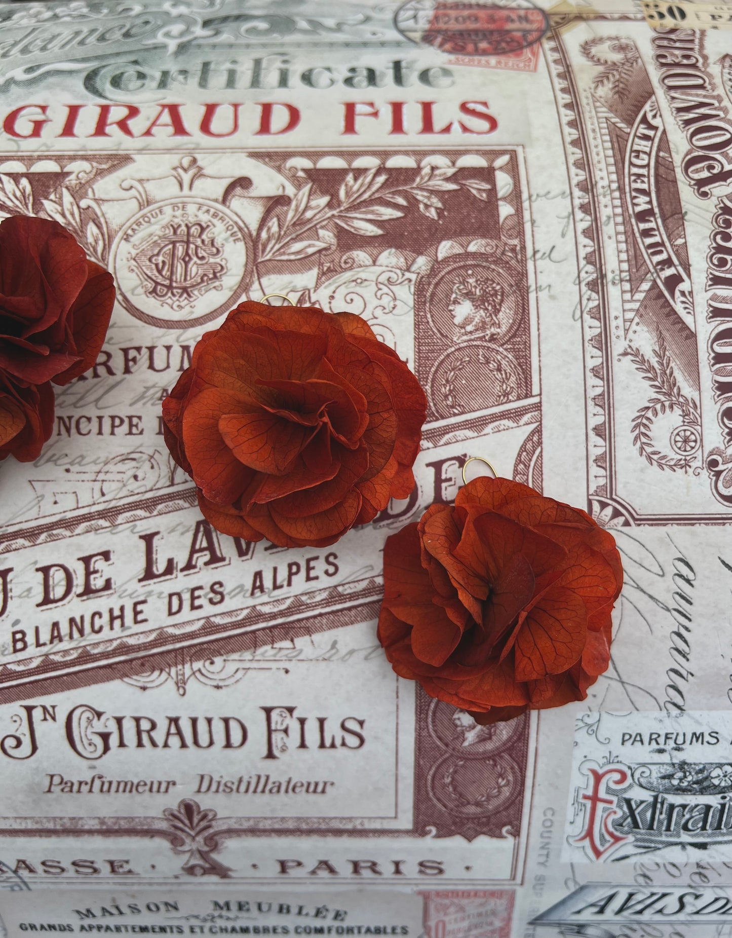 Autumnal Terracotta Orange Earrings, Burnt Orange Floral Headpiece Dried Flower Comb for Wedding