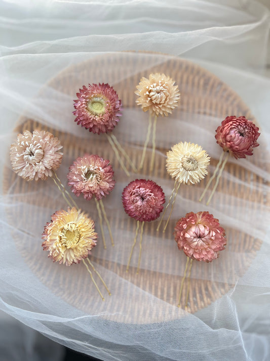 Dried Flower Hair Pins, Bridal Pink Floral Hair Pins, Blush Pink Hair Accessories, Minimal Flower Hair Pin Set, Wedding Hair Pins