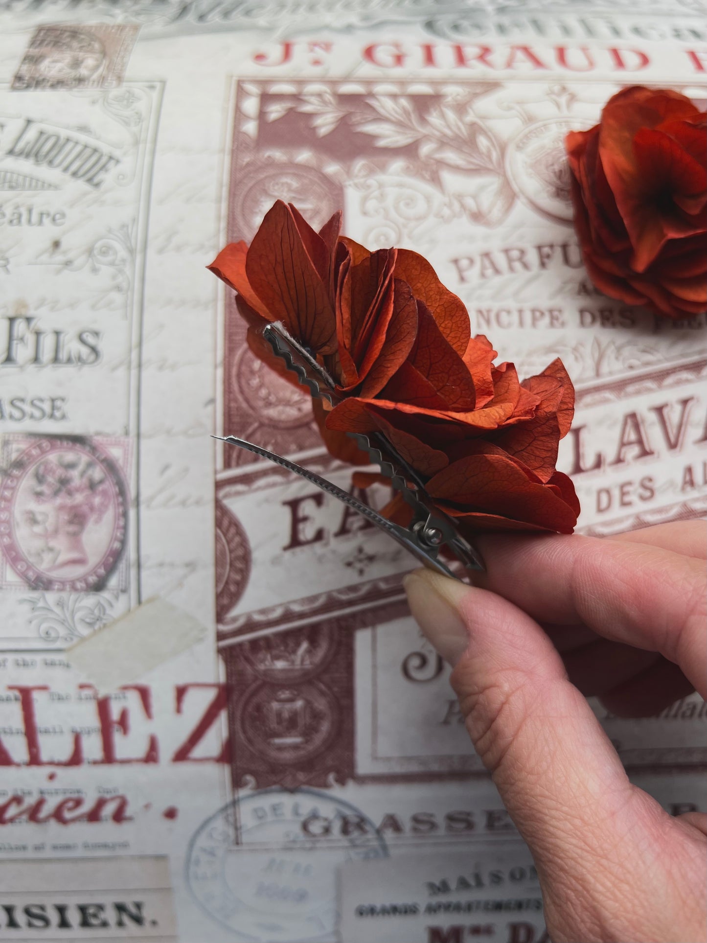 Autumnal Terracotta Orange Earrings, Burnt Orange Floral Headpiece Dried Flower Comb for Wedding