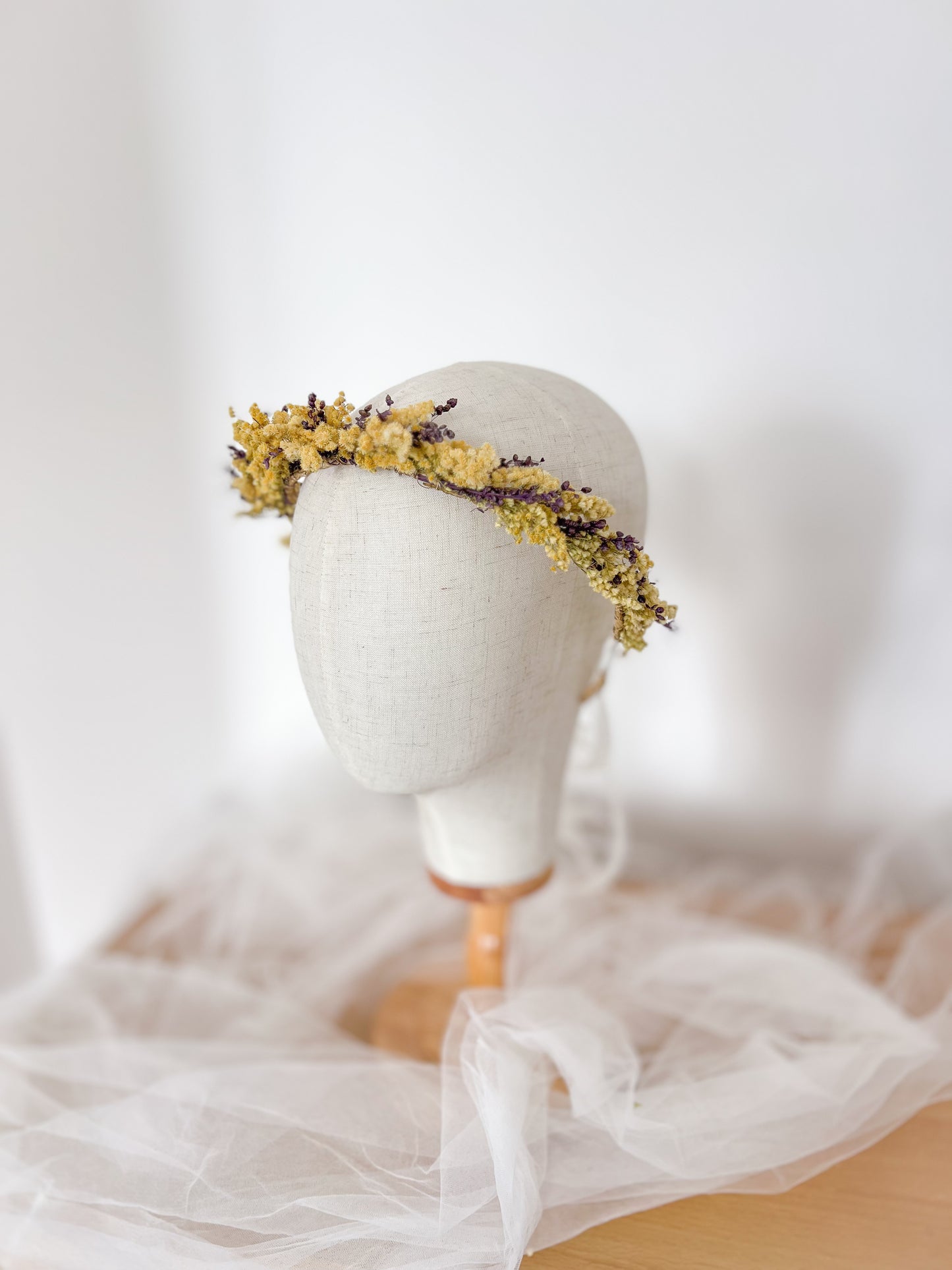 Yellow Dried Flower Crown Wildflower Headpiece for Wedding Adult and Girls