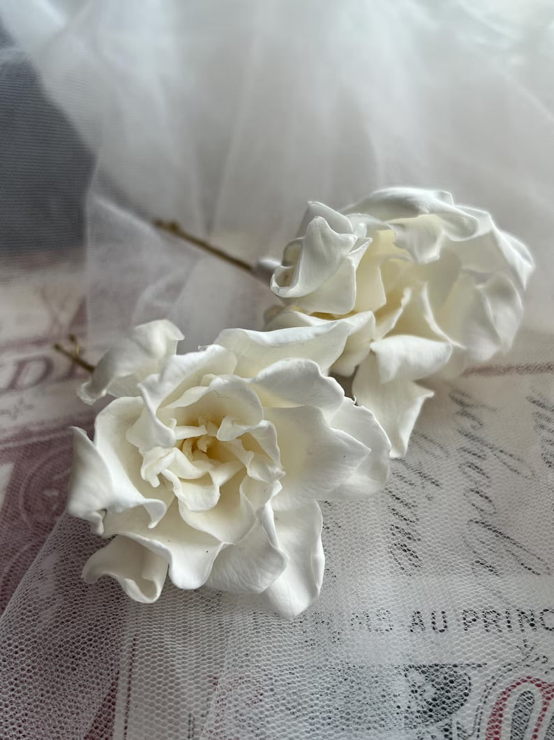 Preserved Gardenia Hair Pins - Bridal Floral Headpiece