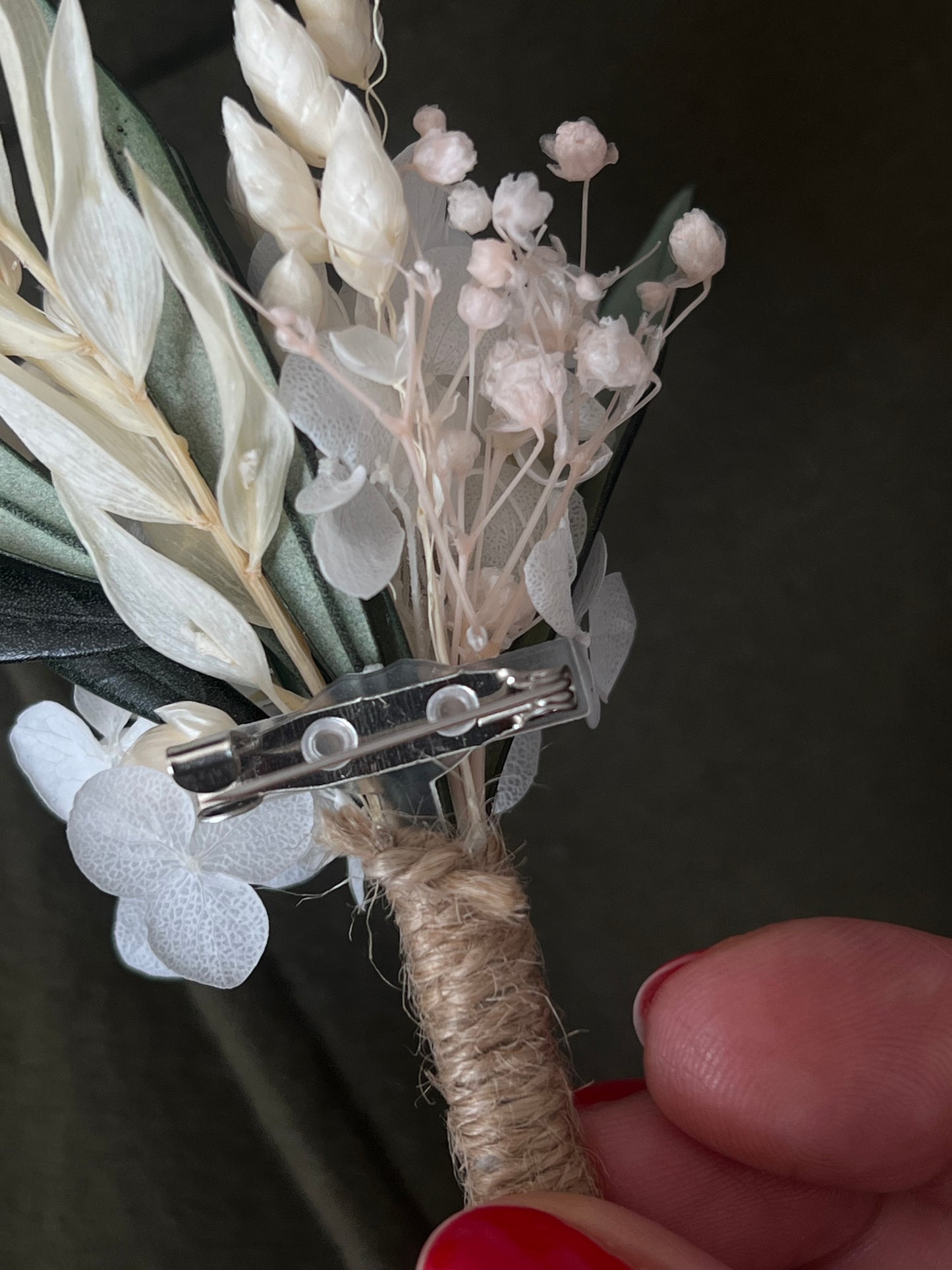 Preserved Olive Leaf Boutonniere, Ivory Green Dried Flower Buttonhole for Groom, Rustic Boho Wedding Corsage Flowers