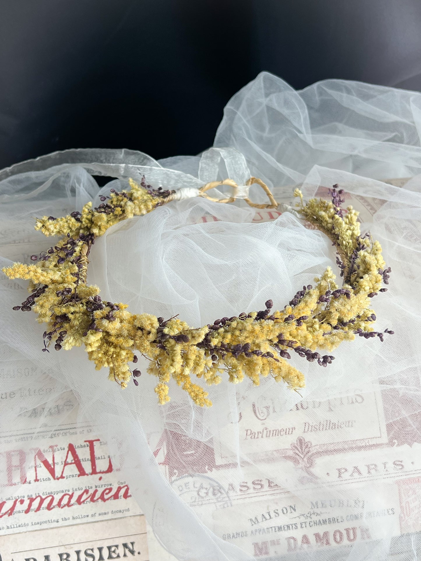 Yellow Dried Flower Crown Wildflower Headpiece for Wedding Adult and Girls