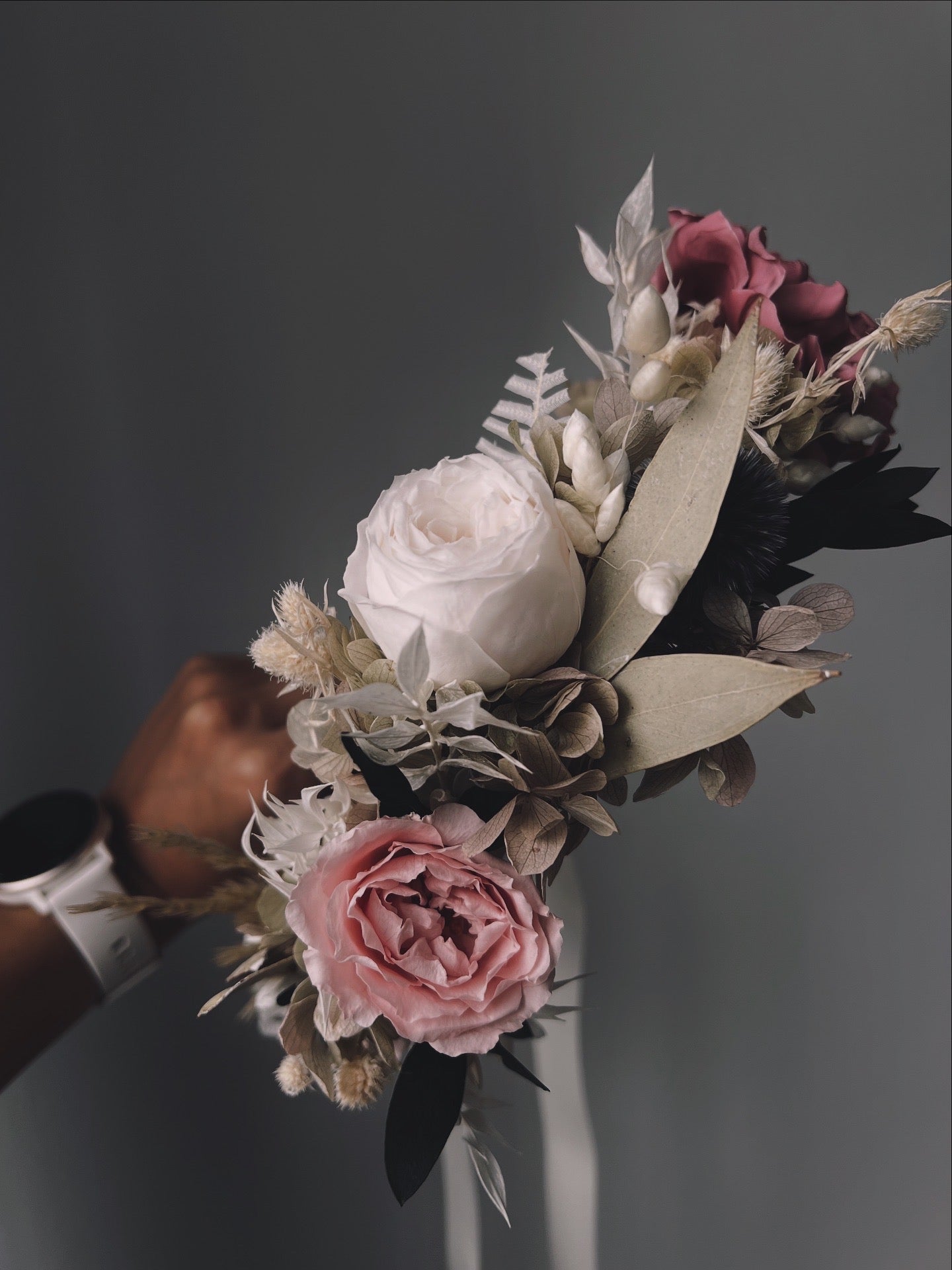 Boho Statement Dried Flower Headpiece, Autumnal Soft Pastel Floral Crown for Wedding, Bridal Hair Wreath, Large Floral Headband for Brides