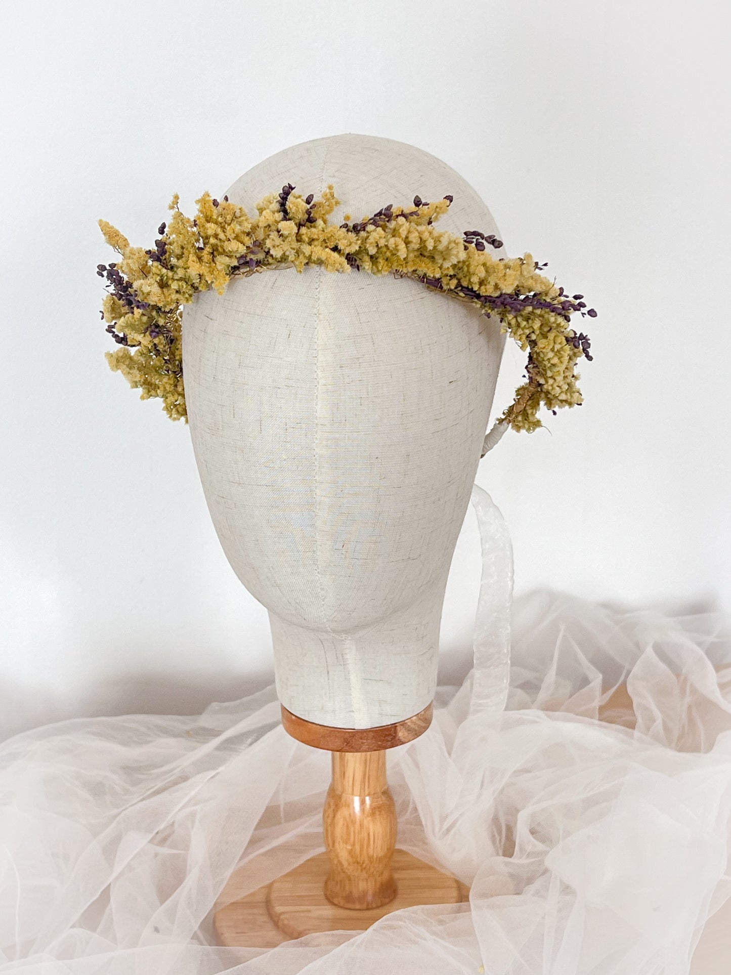 Yellow Dried Flower Crown Wildflower Headpiece for Wedding Adult and Girls