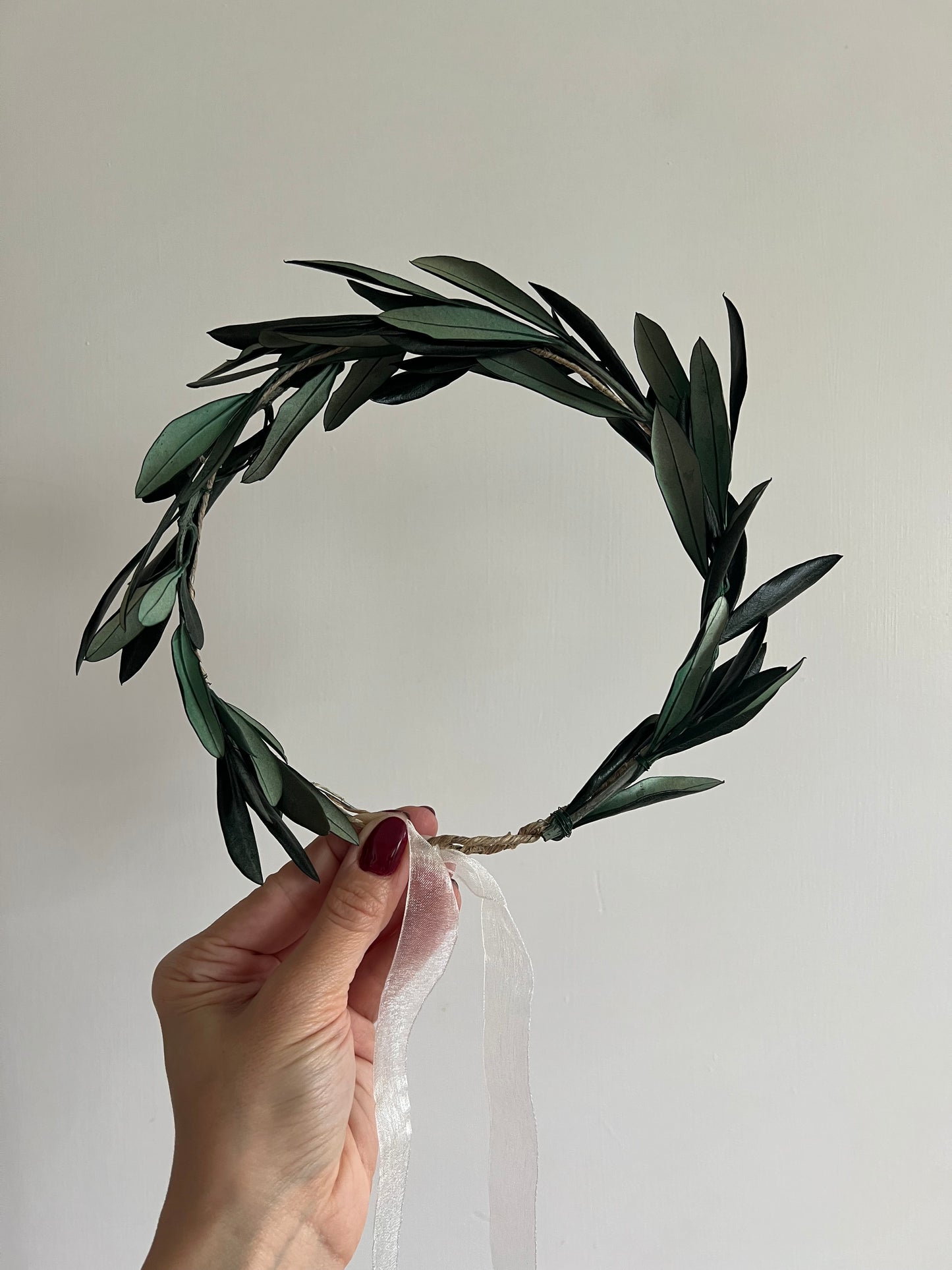 Preserved Real Olive Leaves Hair Wreath, Greenery Halo Crown