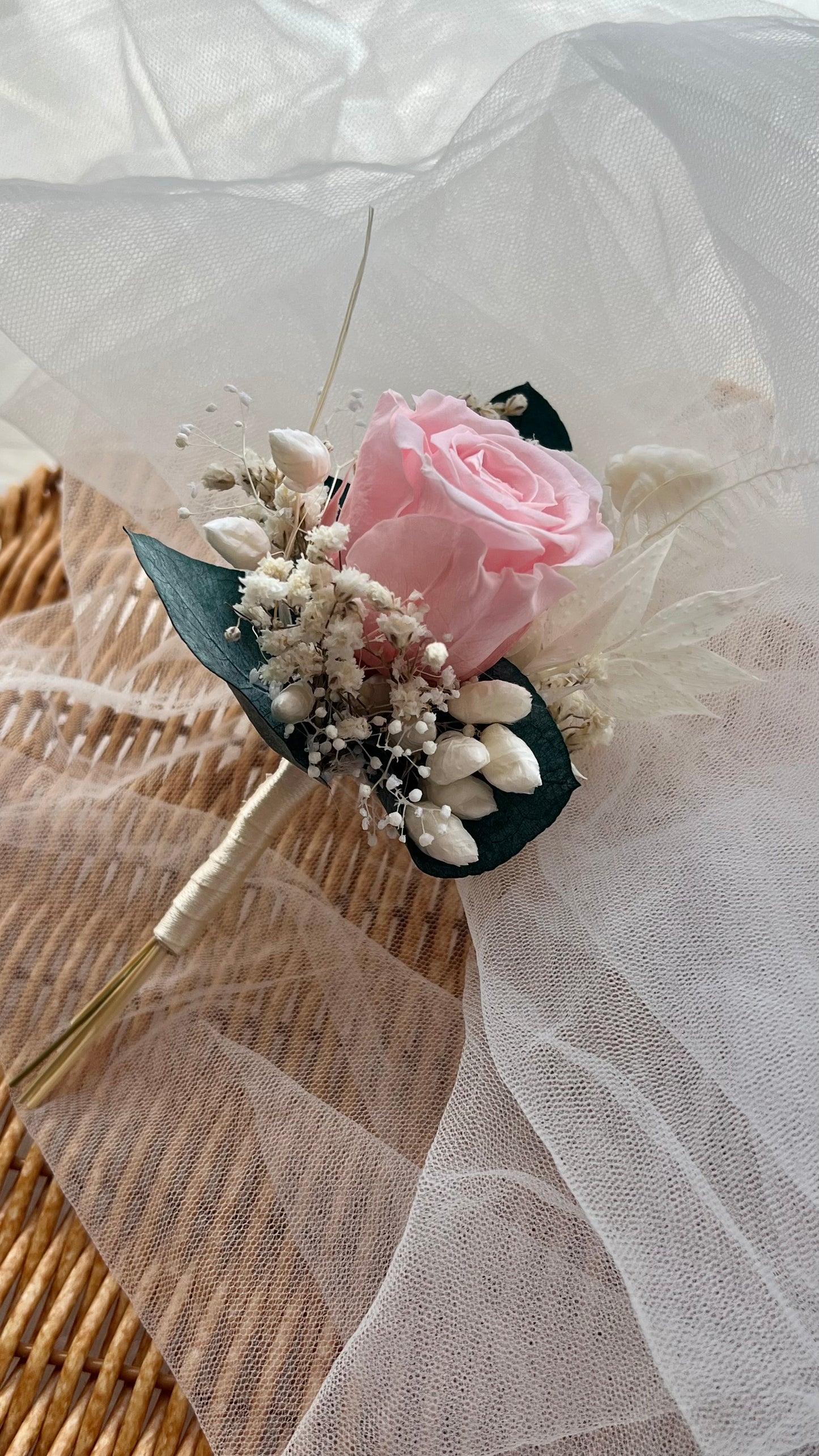 Pink Rose and Eucalyptus Boutonniere, Pink Wedding Corsage Flowers