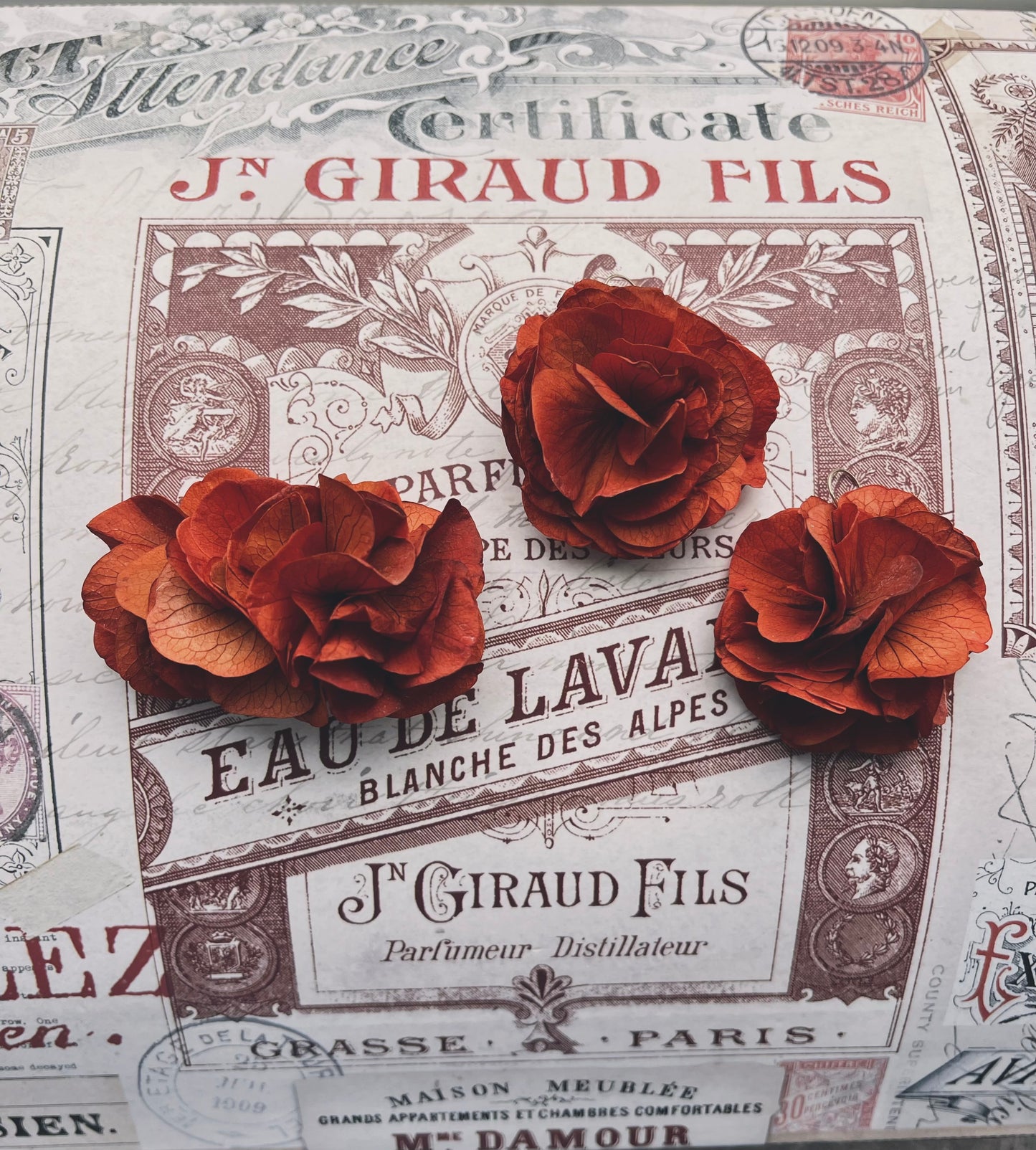 Autumnal Terracotta Orange Earrings, Burnt Orange Floral Headpiece Dried Flower Comb for Wedding