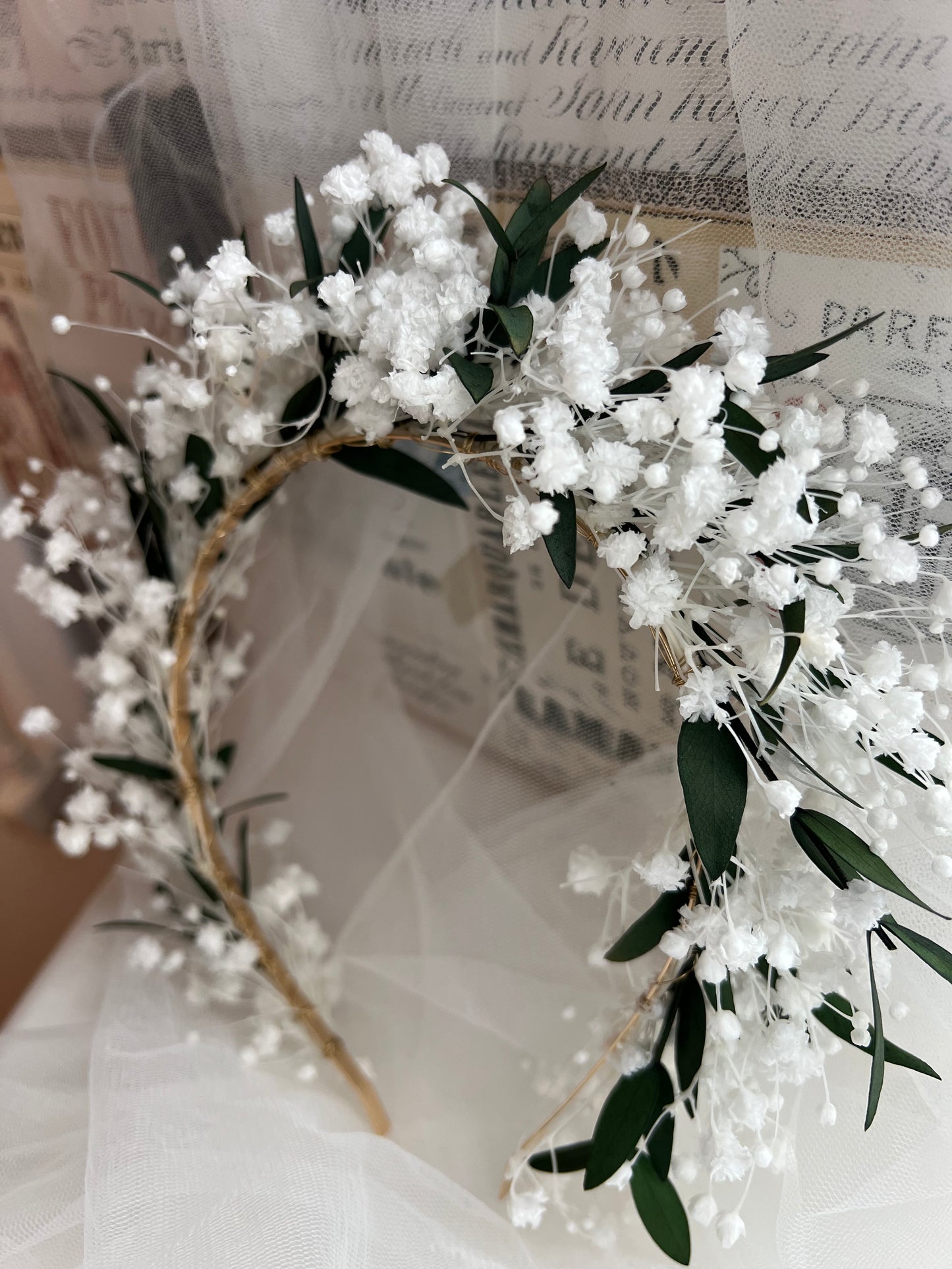 Preserved Baby’s Breath Flower Crown & Gypsophila Hair Pins Pure White Gypsophila Bridal Headpiece Dried Eucalyptus Wedding Hair Accessories