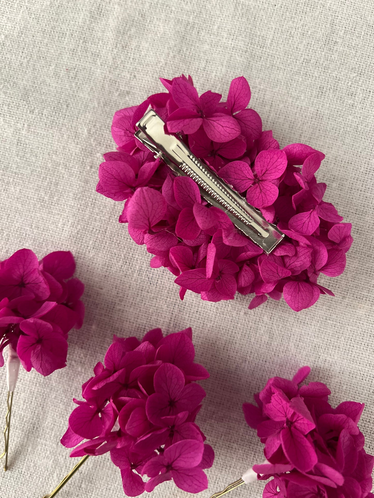 Fuchsia Deep Pink Hydrangea Hair Accessories, Set of 3 Hair Pins, Pink Flower Hair Clip
