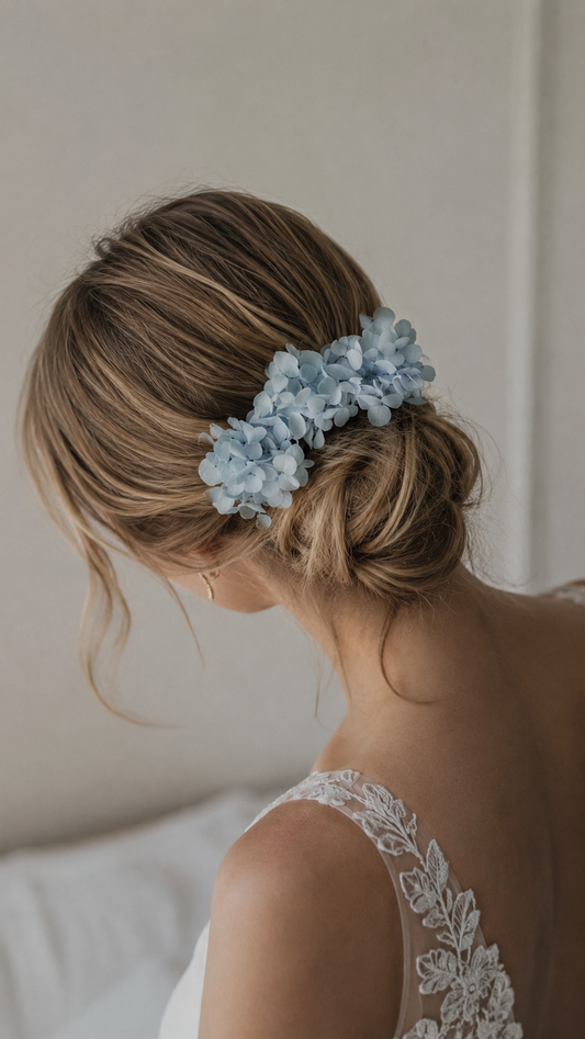 Light Blue Floral Hair Pins for Brides, Bridal Headpiece Something Blue Wedding Accessories