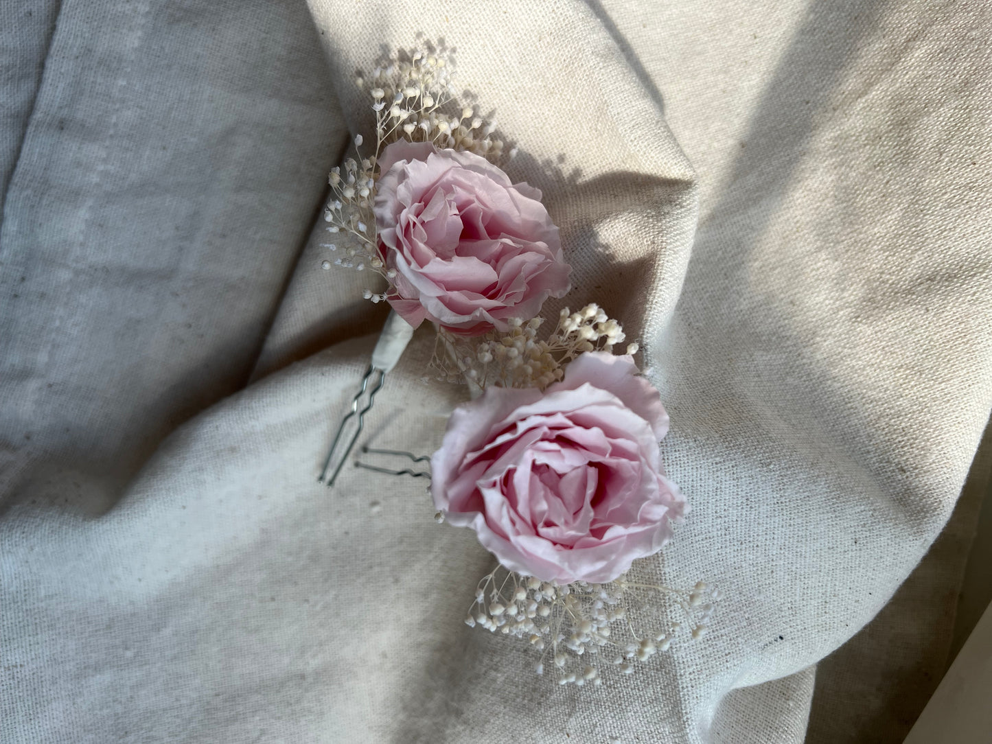 Blush Pink French Rose Hair Pins, Roses and Gypsophila Hair Pins for Wedding