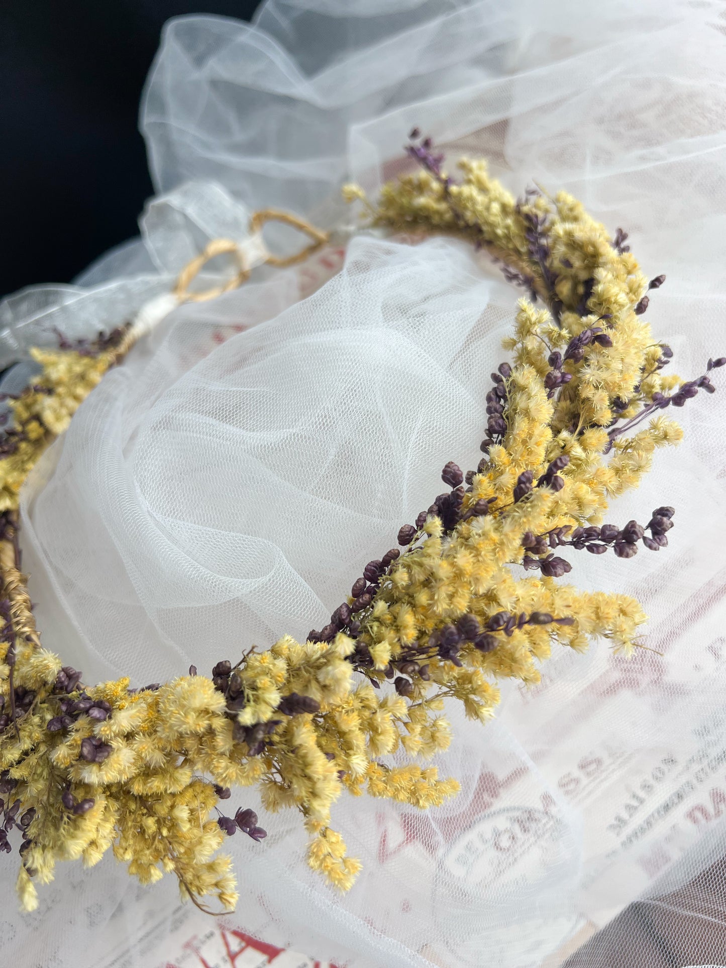 Yellow Dried Flower Crown Wildflower Headpiece for Wedding Adult and Girls