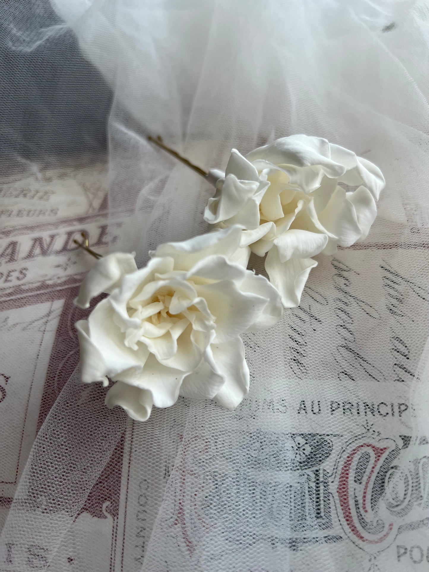 Preserved Gardenia Hair Pins - Bridal Floral Headpiece